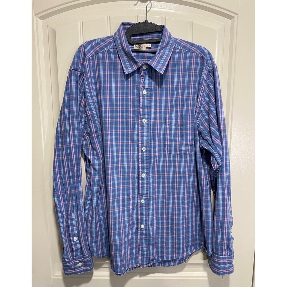 Faherty Shirt Mens XL Button Up Long Sleeve Lightweight Multicolor Check‎ Plaid